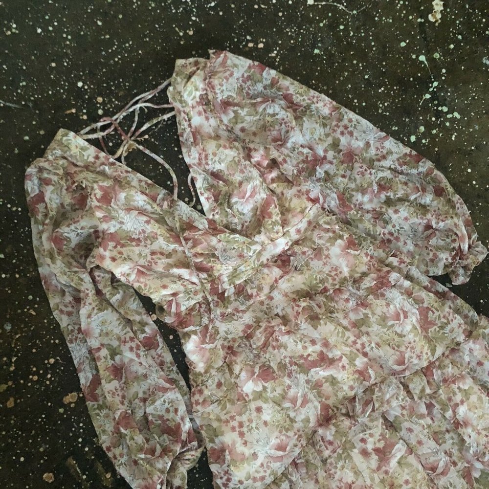 ASTR the Label Fleur Dress Peach Dusty Rose Floral Maxi Tie Back XS NWOT $168 - Picture 12 of 12